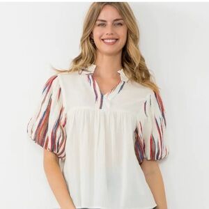 THML Embroidered Puff Sleeve Top